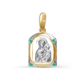 Золотая подвеска-иконка Божией Матери Казанская КЮЗ Del'ta с изумрудом DБР330296 DБР330296 фото