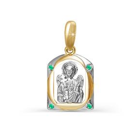 Золотая подвеска-иконка Ангел хранитель с изумрудом DБР330299 DБР330299 фото
