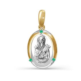 Золотая подвеска-иконка Божией Матери Семистрельная КЮЗ Del'ta с изумрудом DБР330312 DБР330312 фото