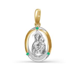 Золотая подвеска-иконка Божией Матери Казанская КЮЗ Del'ta с изумрудом DБР330314 DБР330314 фото