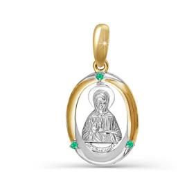 Золотая подвеска-иконка Святая блаженная Матрона КЮЗ Del'ta с изумрудом DБР330315 DБР330315 фото