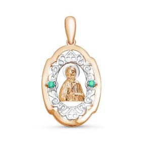 Золотая подвеска-иконка Святая блаженная Матрона КЮЗ Del'ta с изумрудом DБР330345 DБР330345 фото