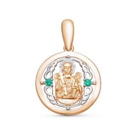 Золотая подвеска-иконка Ангел хранитель КЮЗ Del'ta с изумрудом DБР330432 DБР330432 фото