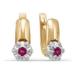 Золотые серьги КЮЗ Del'ta DБР420392 с бриллиантом и рубином DБР420392 фото