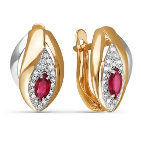 Золотые серьги КЮЗ Del'ta DБР420408гт с бриллиантом и рубином DБР420408гт фото