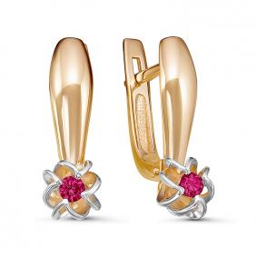 Золотые серьги КЮЗ Del'ta DБР421254 с рубином DБР421254 фото