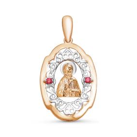 Золотая подвеска-иконка Святая блаженная Матрона КЮЗ Del'ta с рубином DБР430345 DБР430345 фото