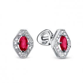 Серьги из белого золота КЮЗ Del'ta DБР452507б с бриллиантом и рубином DБР452507б фото