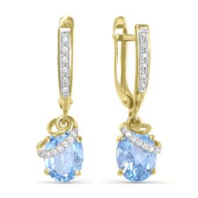 Золотые серьги КЮЗ Del'ta DЛ320116 с топазом и фианитом DЛ320116 фото