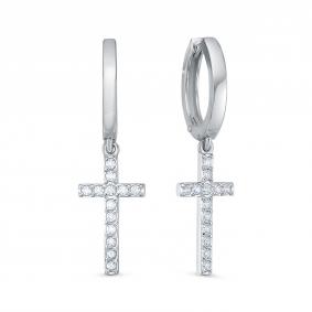 Серьги-кресты из белого золота КЮЗ Del'ta с фианитом Dб1204420 Dб1204420 фото