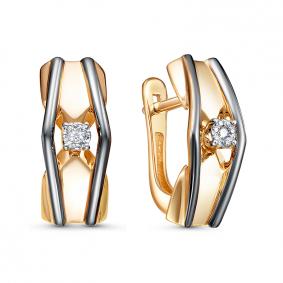 Золотые серьги КЮЗ Del'ta Dбр121876 с бриллиантом Dбр121876 фото