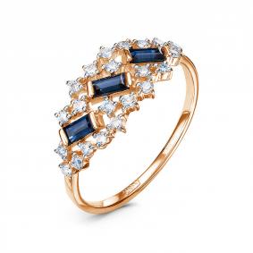 Золотое кольцо КЮЗ Del'ta Dбр212551 с бриллиантом и сапфиром Dбр212551 фото