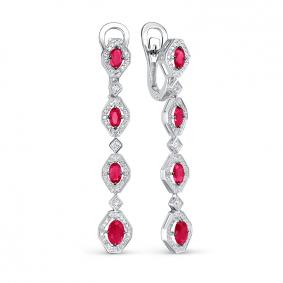 Серьги из белого золота КЮЗ Del'ta Dбр422543б с бриллиантом и рубином Dбр422543б фото