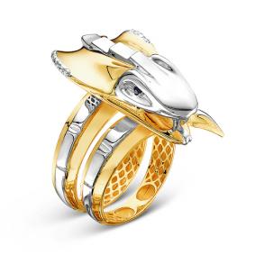 Кольцо из лимонного золота КЮЗ Del'ta Dд110052л с бриллиантом и чёрным бриллиантом Dд110052л фото