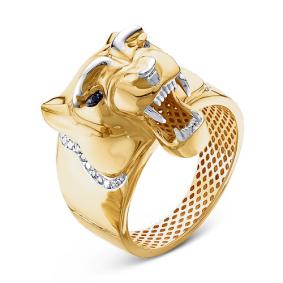 Кольцо из лимонного золота КЮЗ Del'ta Dд110058л с бриллиантом и чёрным бриллиантом Dд110058л фото