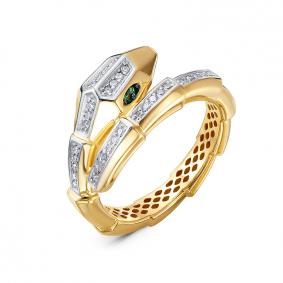 Кольцо из лимонного золота Символ года Змея КЮЗ Del'ta с бриллиантом и изумрудом Dд1101816рл Dд1101816рл фото