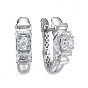 Серьги из белого золота КЮЗ Del'ta Dд120654рб с бриллиантом Dд120654рб фото