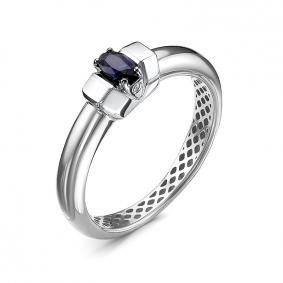 Кольцо из белого золота КЮЗ Del'ta Dд2101484рб с бриллиантом и сапфиром Dд2101484рб фото