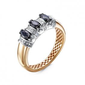 Золотое кольцо КЮЗ Del'ta Dд2101503р с бриллиантом и сапфиром Dд2101503р фото