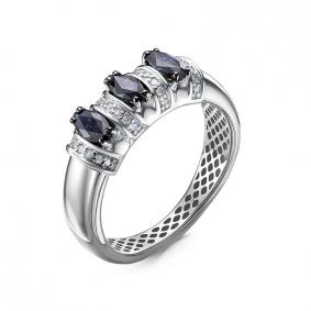Кольцо из белого золота КЮЗ Del'ta Dд2101503рб с бриллиантом и сапфиром Dд2101503рб фото