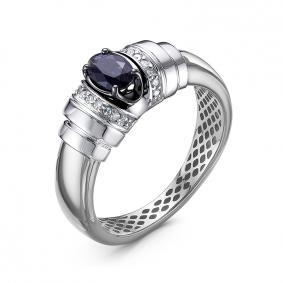Кольцо из белого золота КЮЗ Del'ta Dд2101510рб с бриллиантом и сапфиром Dд2101510рб фото