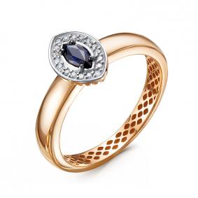 Золотое кольцо КЮЗ Del'ta Dд2101518р с бриллиантом и сапфиром Dд2101518р фото