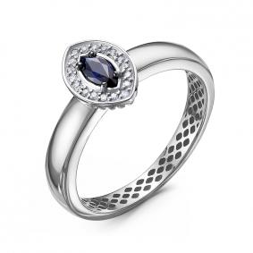 Кольцо из белого золота КЮЗ Del'ta Dд2101518рб с бриллиантом и сапфиром Dд2101518рб фото