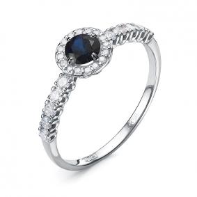 Кольцо из белого золота КЮЗ Del'ta Dд2101774рб с бриллиантом и сапфиром Dд2101774рб фото
