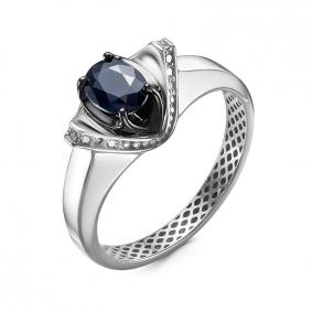 Кольцо из белого золота КЮЗ Del'ta Dд210410рб с бриллиантом и сапфиром Dд210410рб фото