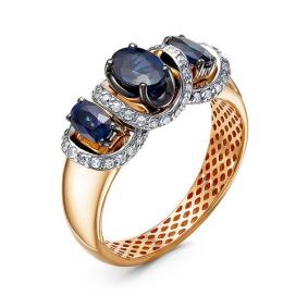 Золотое кольцо КЮЗ Del'ta Dд210411р с бриллиантом и сапфиром Dд210411р фото