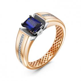 Золотое кольцо КЮЗ Del'ta Dд210420гтр с бриллиантом и сапфировым корундом Dд210420гтр фото
