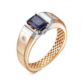 Золотое кольцо КЮЗ Del'ta Dд210422гтр с бриллиантом и сапфировым корундом Dд210422гтр фото