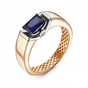 Золотое кольцо КЮЗ Del'ta Dд210423р с бриллиантом и сапфиром Dд210423р фото