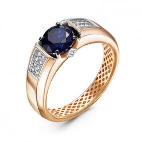 Золотое кольцо КЮЗ Del'ta Dд210426гтр с бриллиантом и сапфировым корундом Dд210426гтр фото