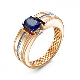 Золотое кольцо КЮЗ Del'ta Dд210427гтр с бриллиантом и сапфировым корундом Dд210427гтр фото