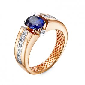 Золотое кольцо КЮЗ Del'ta Dд210428гтр с бриллиантом и сапфировым корундом Dд210428гтр фото