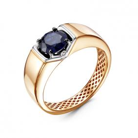 Золотое кольцо КЮЗ Del'ta Dд210509гтр с бриллиантом и сапфировым корундом Dд210509гтр фото