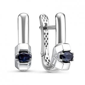 Серьги из белого золота КЮЗ Del'ta Dд2201484рб с бриллиантом и сапфиром Dд2201484рб фото