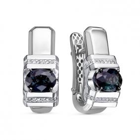 Серьги из белого золота КЮЗ Del'ta Dд2201501рб с бриллиантом и сапфиром Dд2201501рб фото