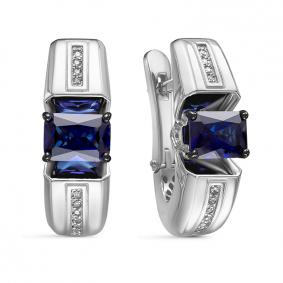 Серьги из белого золота КЮЗ Del'ta Dд220420гтрб с бриллиантом и сапфировым корундом Dд220420гтрб фото