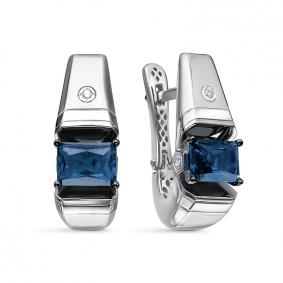 Серьги из белого золота КЮЗ Del'ta Dд220422гтрб с бриллиантом и сапфировым корундом Dд220422гтрб фото
