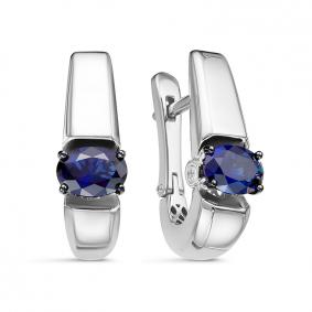 Серьги из белого золота КЮЗ Del'ta Dд220424гтрб с бриллиантом и сапфировым корундом Dд220424гтрб фото