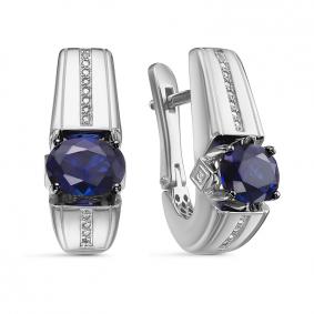 Серьги из белого золота КЮЗ Del'ta Dд220427гтрб с бриллиантом и сапфировым корундом Dд220427гтрб фото