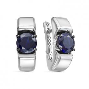 Серьги из белого золота КЮЗ Del'ta Dд220521гтрб с бриллиантом и сапфировым корундом Dд220521гтрб фото