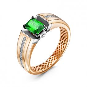Золотое кольцо КЮЗ Del'ta Dд310420гтр с бриллиантом и гидротермальным изумрудом Dд310420гтр фото