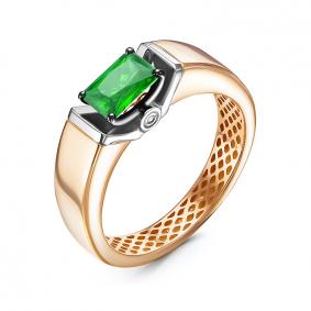 Золотое кольцо КЮЗ Del'ta Dд310423гтр с бриллиантом и гидротермальным изумрудом Dд310423гтр фото