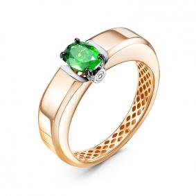 Золотое кольцо КЮЗ Del'ta Dд310424гтр с бриллиантом и гидротермальным изумрудом Dд310424гтр фото