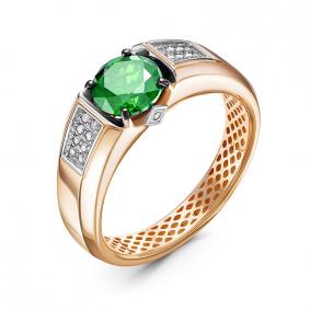 Золотое кольцо КЮЗ Del'ta Dд310426гтр с бриллиантом и гидротермальным изумрудом Dд310426гтр фото