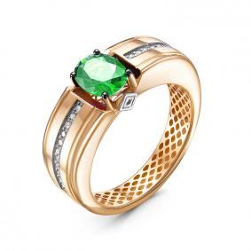 Золотое кольцо КЮЗ Del'ta Dд310427гтр с бриллиантом и гидротермальным изумрудом Dд310427гтр фото