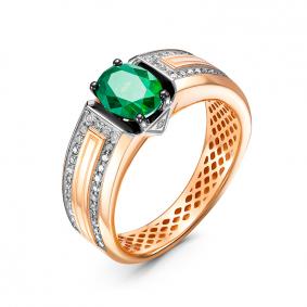 Золотое кольцо КЮЗ Del'ta Dд310523гтр с бриллиантом и гидротермальным изумрудом Dд310523гтр фото